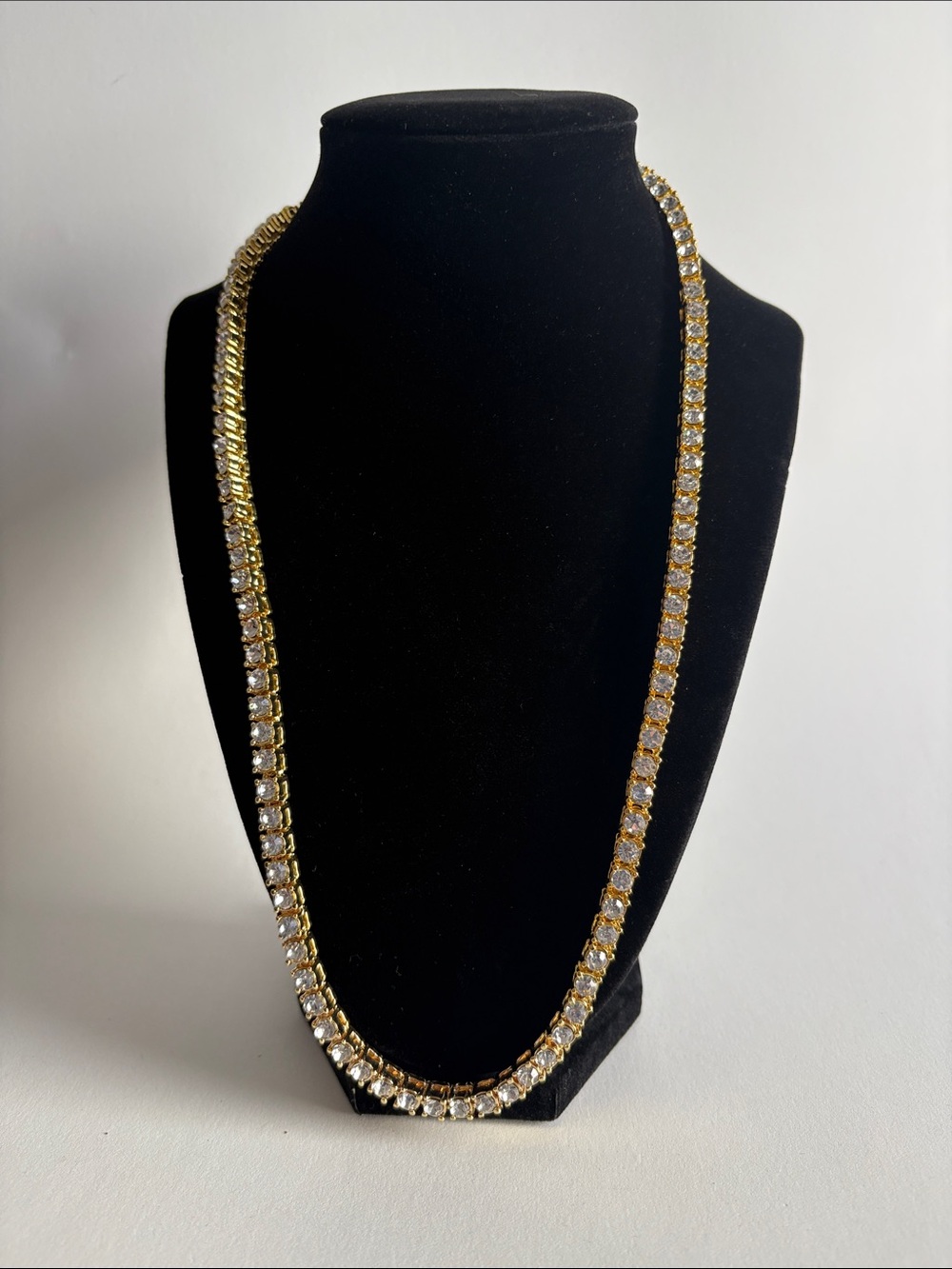 Gold Crystal Tennis Necklace Classic Sparkle Women Jewelry